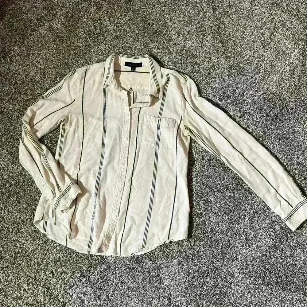 Sanctuary Cream Button-Down Shirt with Black Stripe